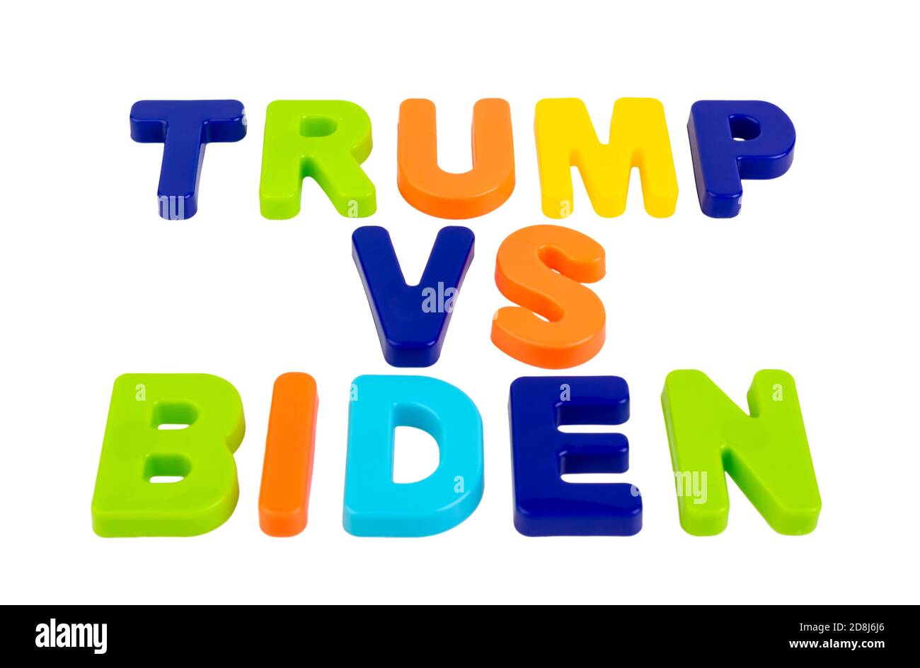 Who Will Become the New President of the United States? Trump or Biden? The names of the presidential candidates written in plastic letters on a white Stock Photo