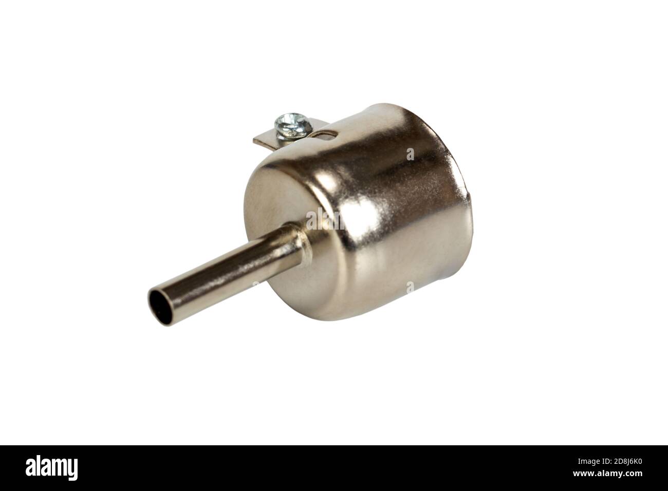 Soldering nozzle for hot air gun SMD rework station. Isolated on a white background. Stock Photo