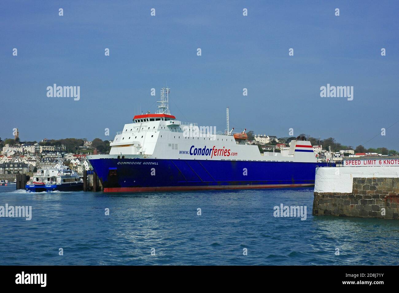 Condorferries ferry moored in St. Peter Port, Guernsey, Channel Islands, April. Stock Photo