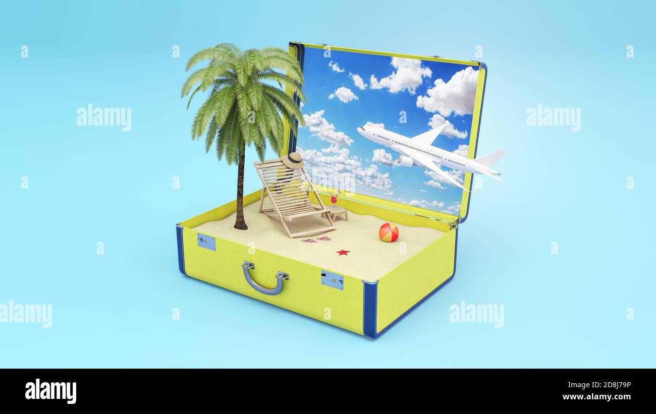 Travel concept on blue background 3D render 3D illustration Stock Photo ...