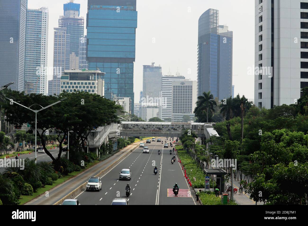 Jakarta / Indonesia - 23 September 2020. Jakarta city landscape around Jalan Sudirman with towering office buildings and apartments Stock Photo