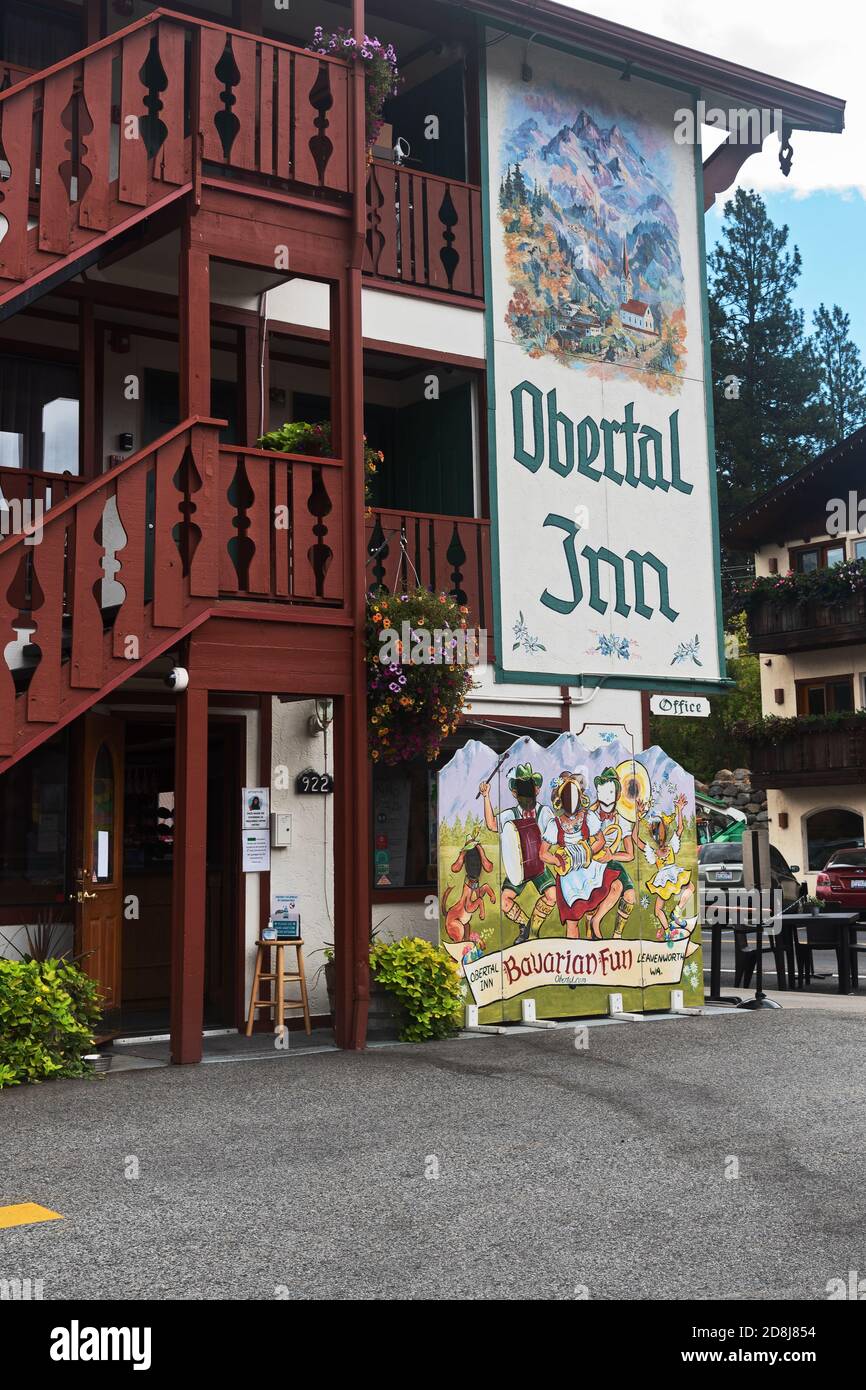 Obertal inn,  Leavenworth, Bavarian-styled village, Washington State, USA Stock Photo