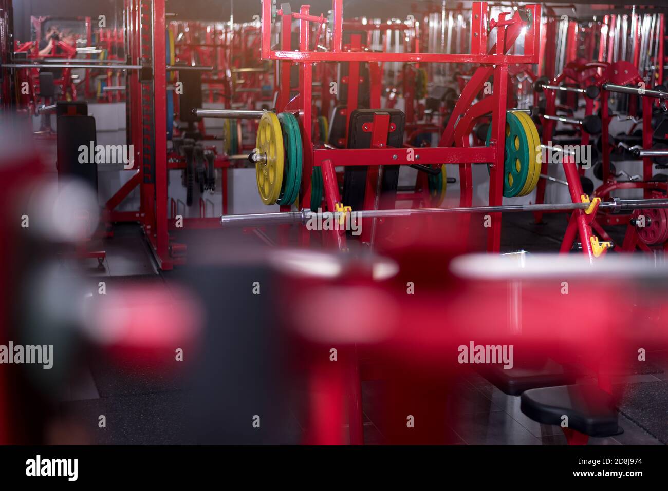 Modern gym interior with equipment. Fitness center interior Stock Photo