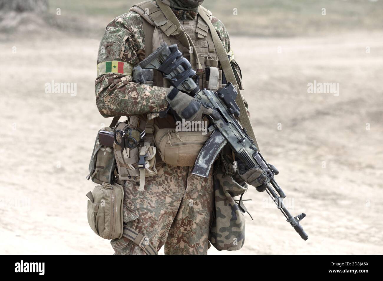 Soldier With Assault Rifle And Flag Of Senegal On Military Uniform Collage Stock Photo Alamy