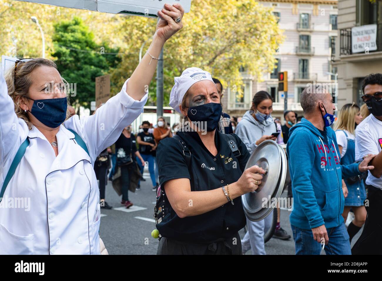 No al Cierre, Protest Against Bars and Restaurants Shutdown, Barcelona Stock Photo