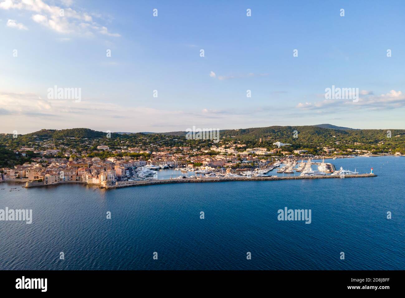 Aerial view of Saint-Tropez harbour in French Riviera (South of France) Stock Photo