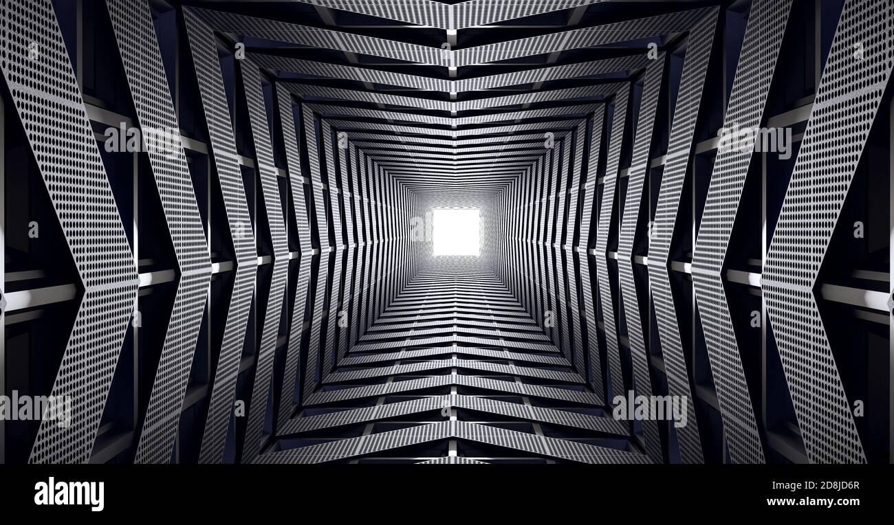 Abstract futuristic speed tunnel, modern geometric concept 3d render 3d illustration Stock Photo