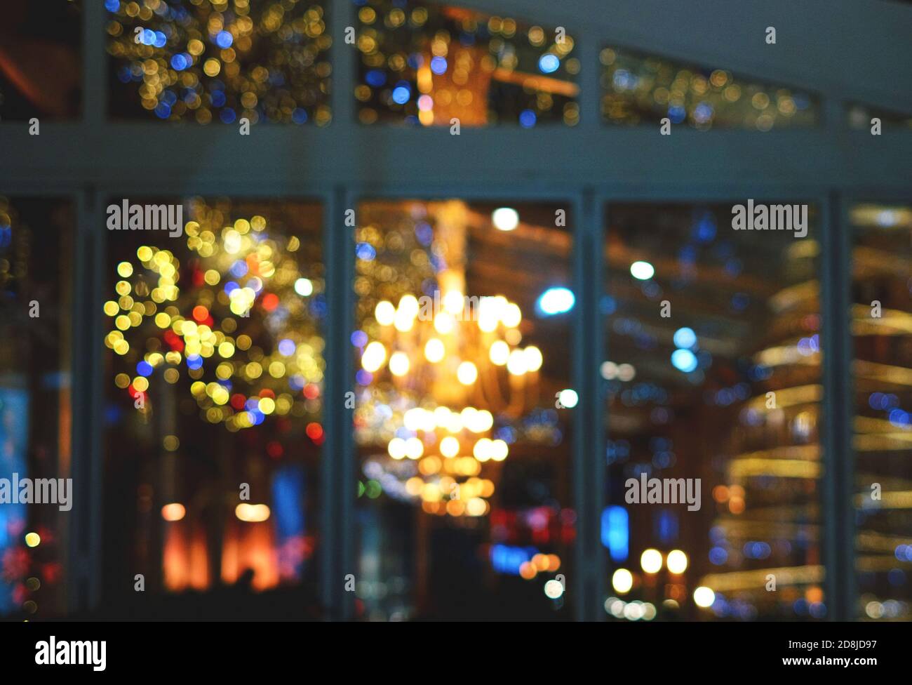 Christmas lights in the window at night Stock Photo - Alamy