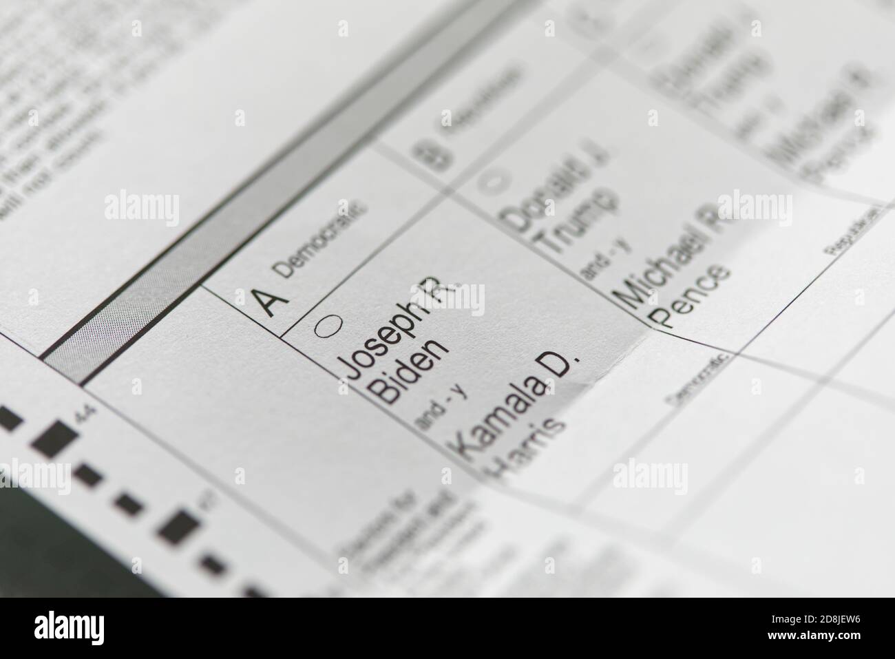 Close-up view of a New-York State absentee ballot for the 2020 Presidential elections, Friday October 30th, 2020, New York City, NY USA. Stock Photo