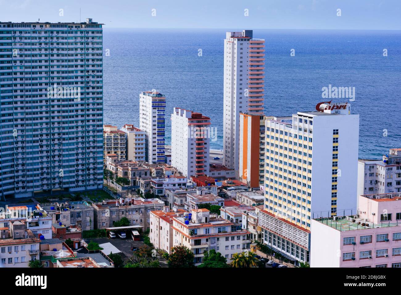 Aerial view of El Vedado neighborhood at sunset. La Habana - La Havana, Cuba, Latin America and the Caribbean Stock Photo