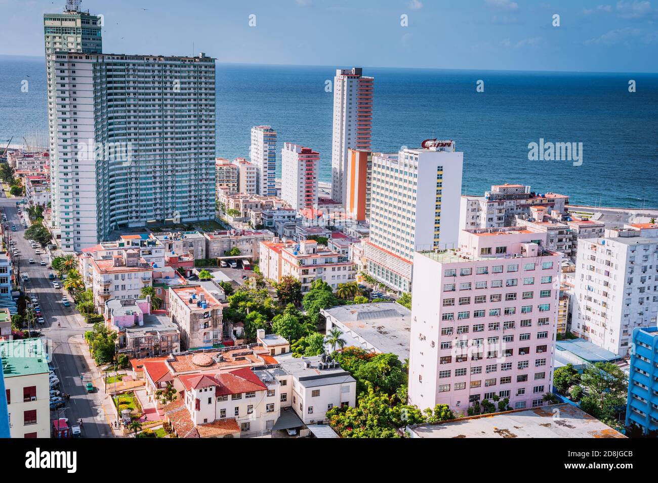 Aerial view of El Vedado neighborhood at sunset. La Habana - La Havana, Cuba, Latin America and the Caribbean Stock Photo