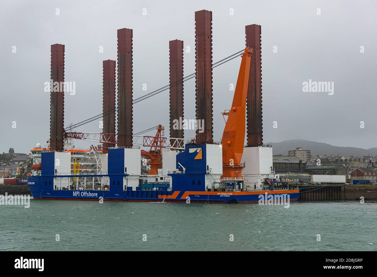 MPI RESOLUTION Offshore installation and maintenance vessel moored at Holyhead Harbour. Stock Photo