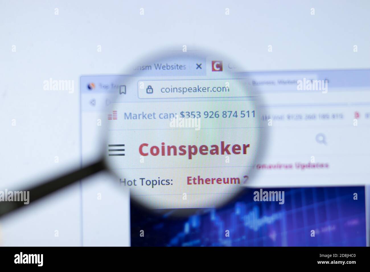 New York, USA - 26 October 2020: Coinspeaker company website with logo close up, Illustrative Editorial Stock Photo