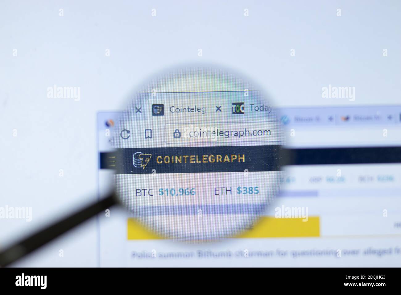 New York, USA - 26 October 2020: Cointelegraph company website with logo close up, Illustrative Editorial Stock Photo