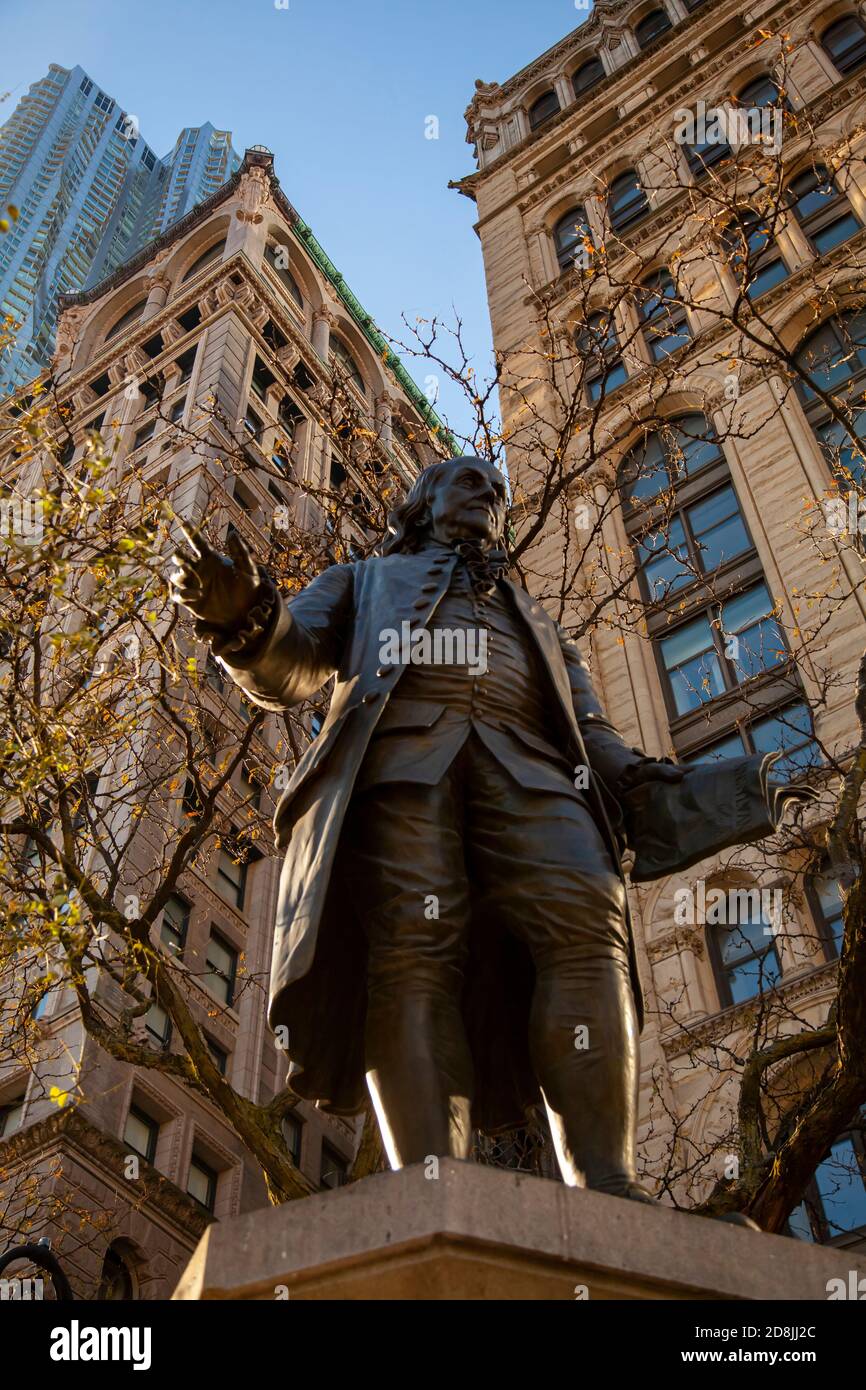 New York, USA 11/25/2017 Close up image of the Benjamin Franklin