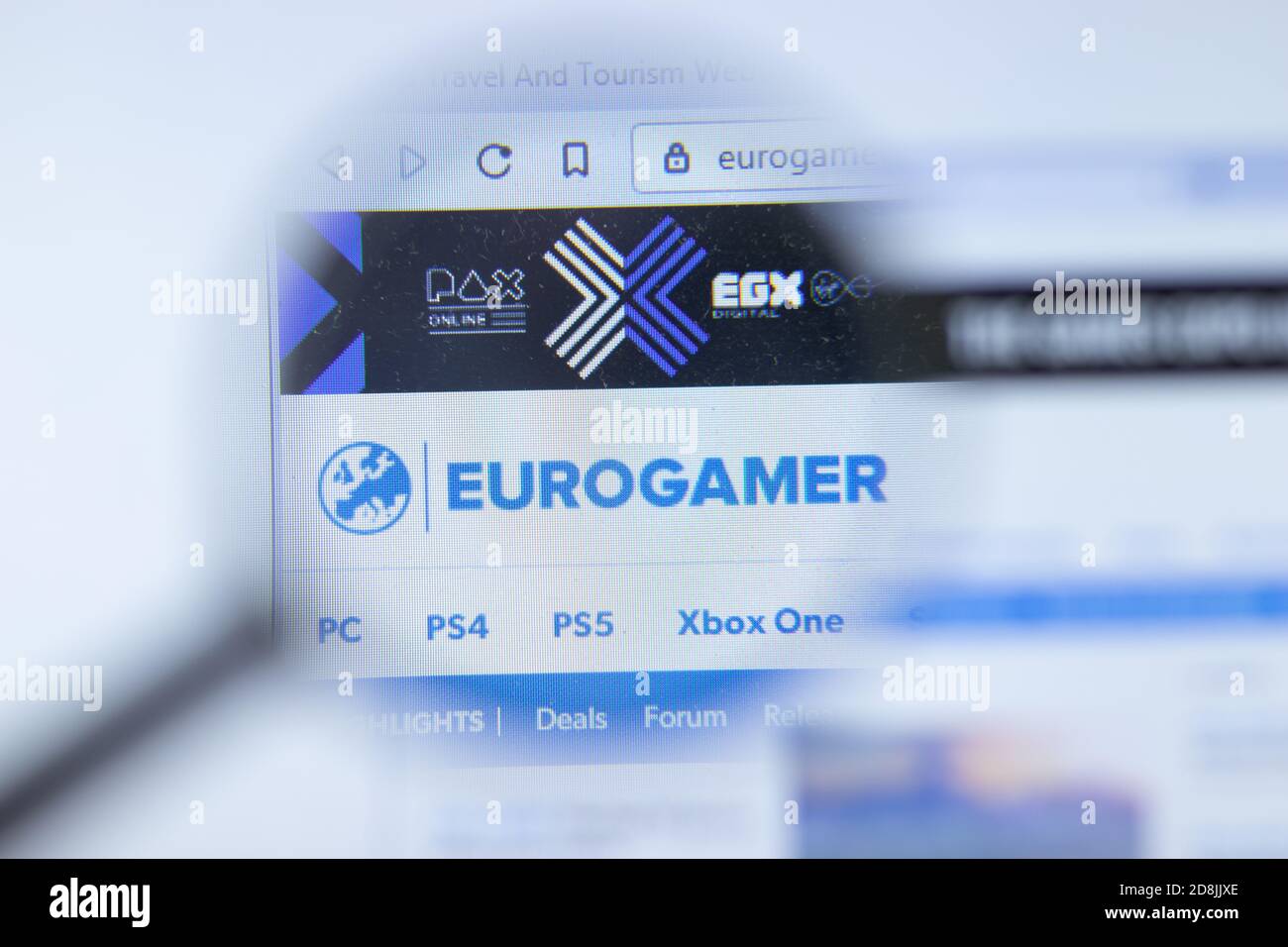 New York, USA - 26 October 2020: Eurogamer website with logo close up, Illustrative Editorial Stock Photo