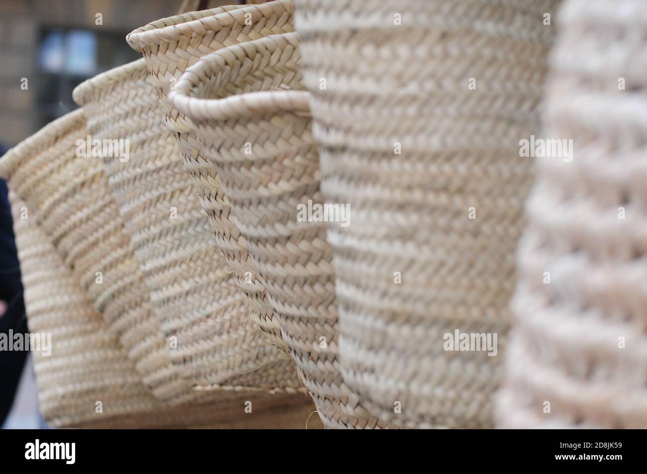 Wicker baskets on display at craft market Stock Photo - Alamy