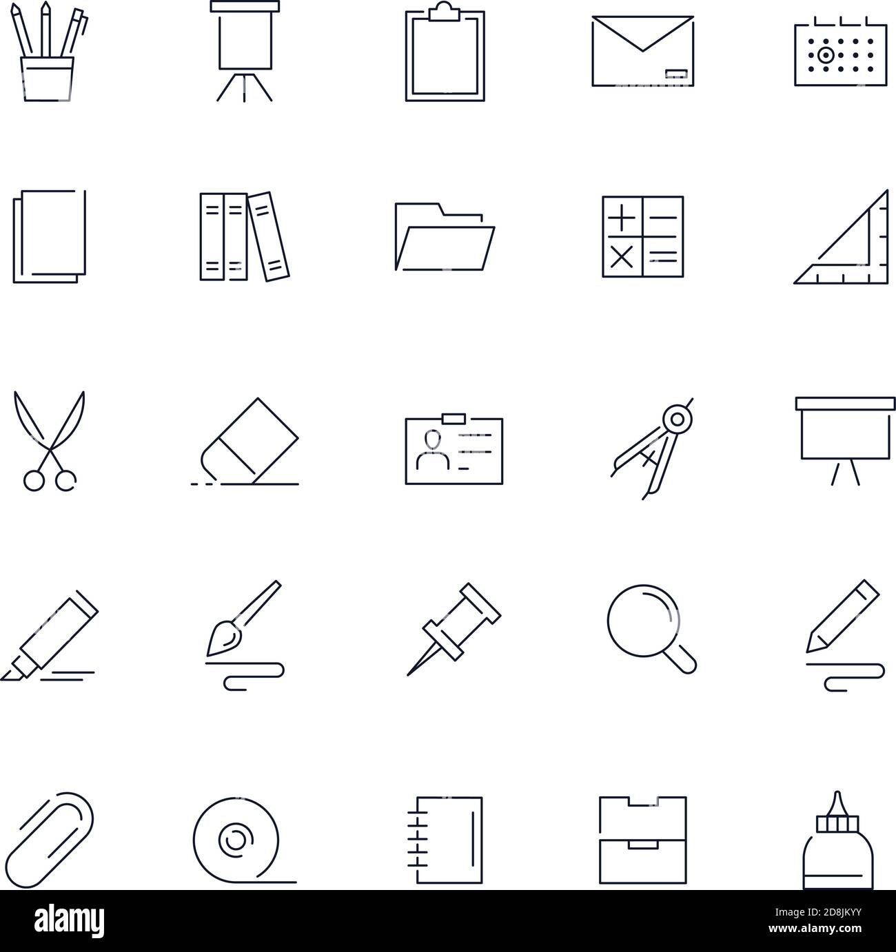 Line icons set. Stationery pack. Vector batch Stock Vector