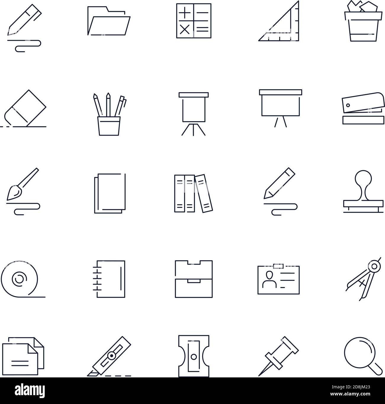 Line icons set. Stationery pack. Vector batch Stock Vector