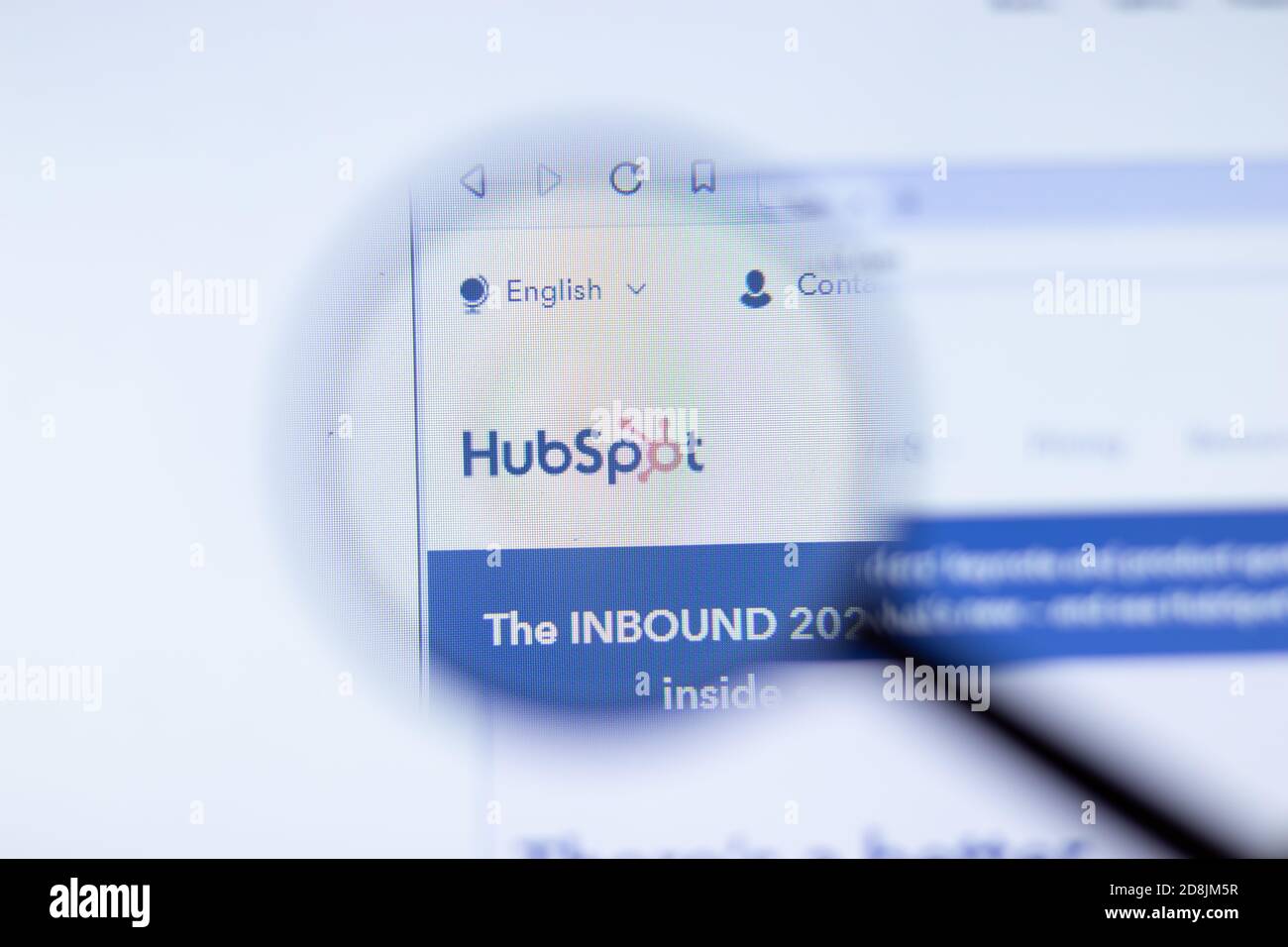 New York, USA - 29 September 2020: HubSpot company website with logo close up, Illustrative Editorial Stock Photo