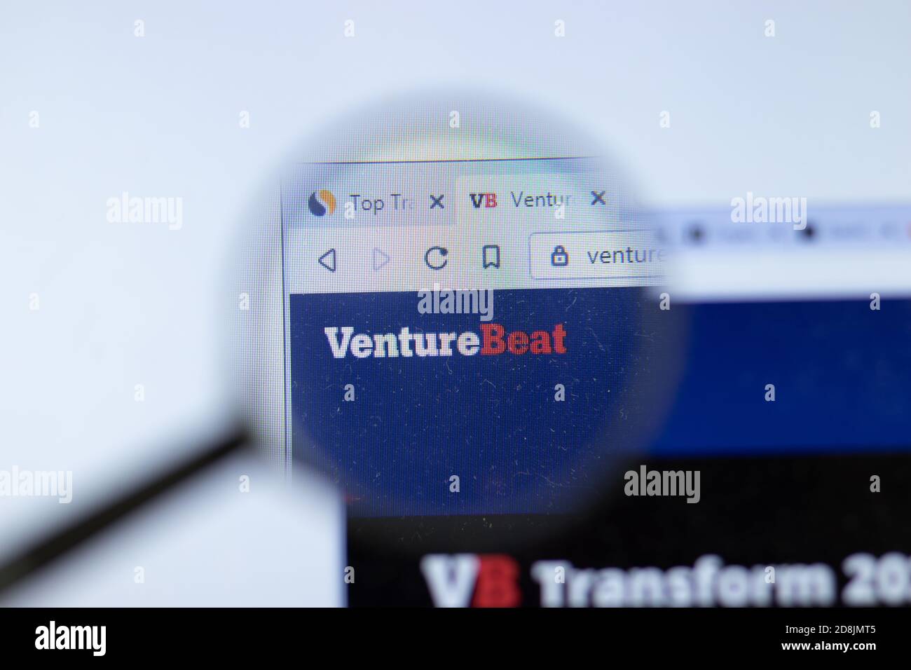 New York, USA - 26 October 2020: VentureBeat company website with logo close up, Illustrative Editorial Stock Photo