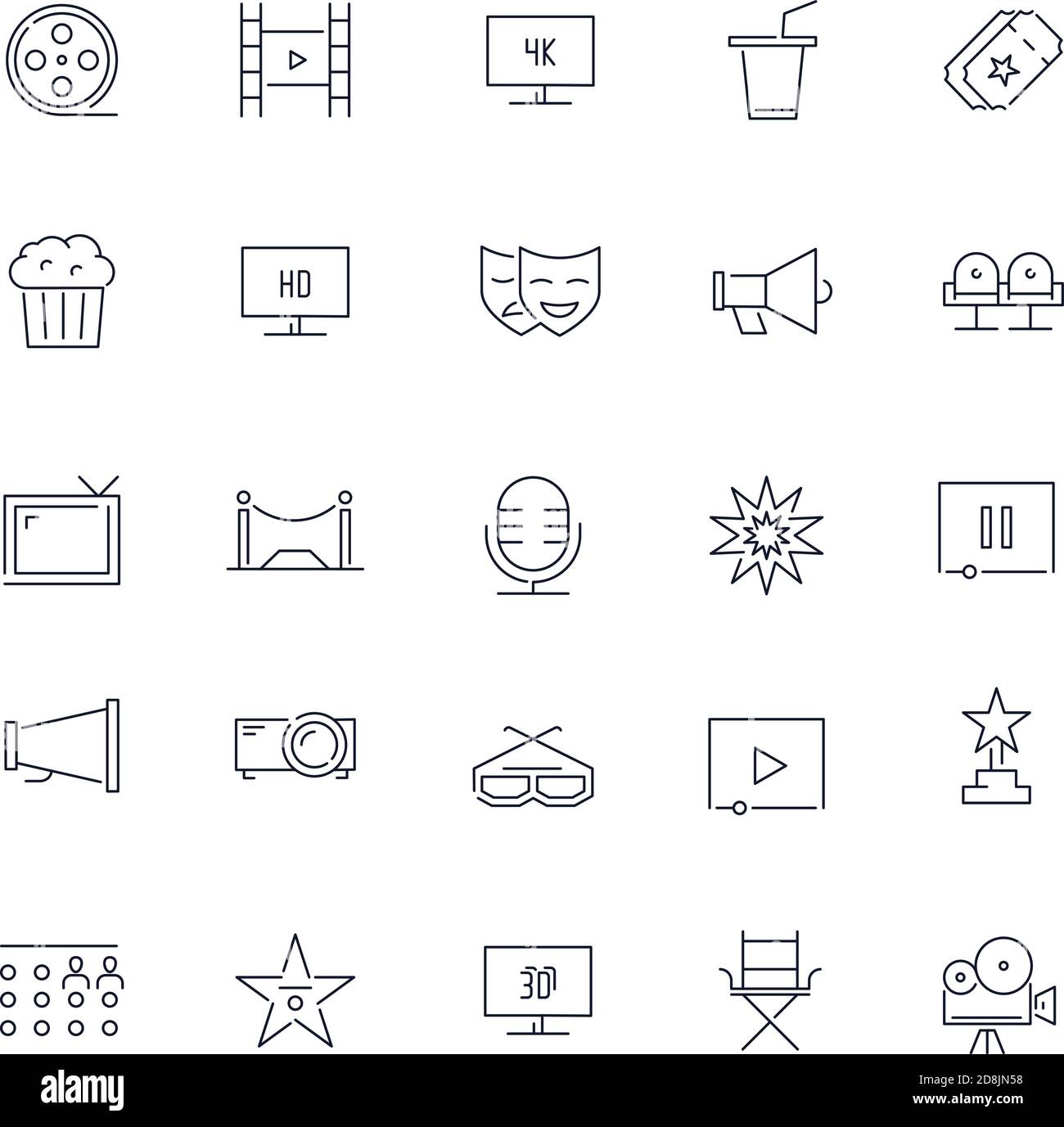 Line icons set. Cinema pack. Vector illustration Stock Vector Image ...