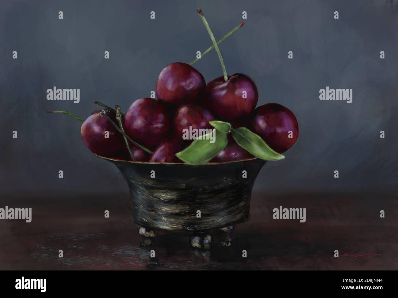 This is a digital painting of cherries (still life) painted on the Ipad Pro. Stock Photo