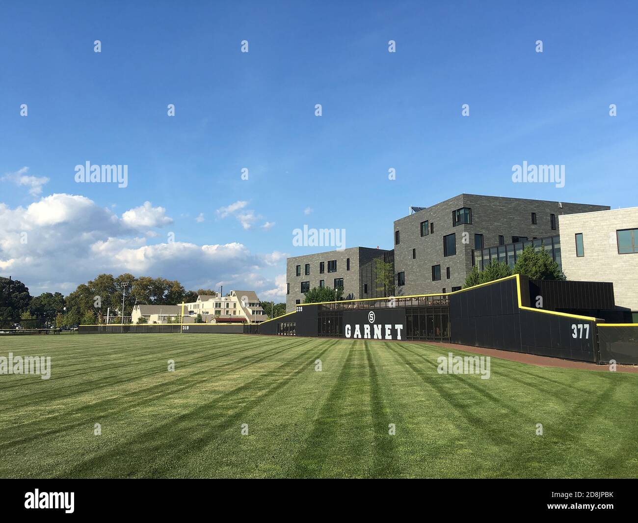 Baseball Field with Student Dormitories in Background, Swarthmore College, Swarthmore, Pennsylvania, USA Stock Photo