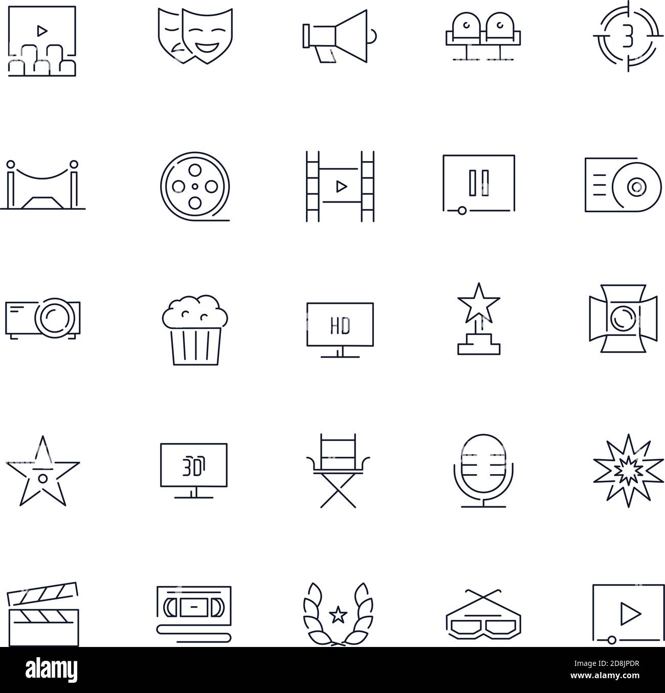 Line icons set. Cinema pack. Vector illustration Stock Vector Image ...