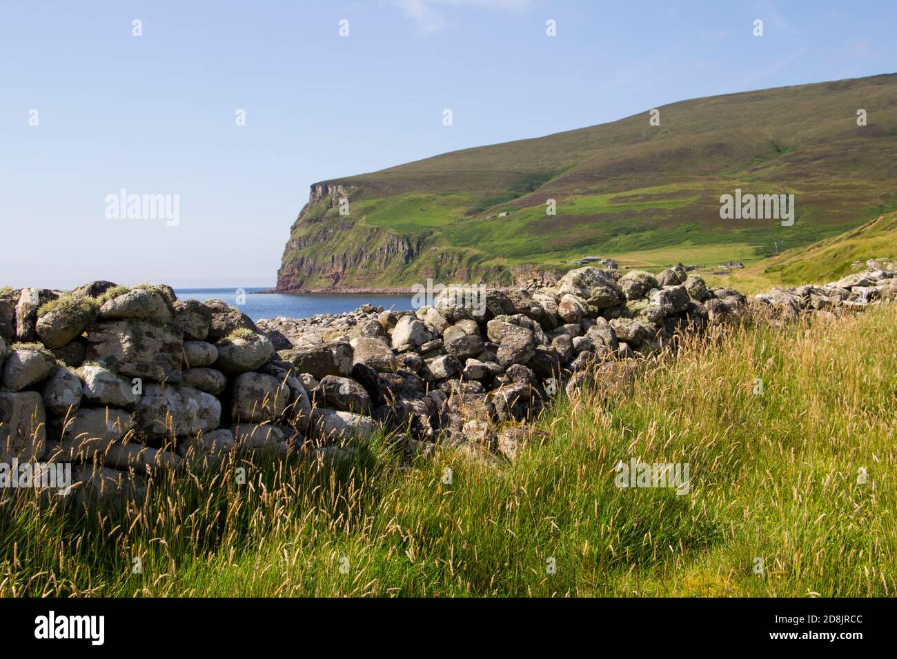Dry stone wall in Rackwick Bay on Hoy island Orkney Stock Photo