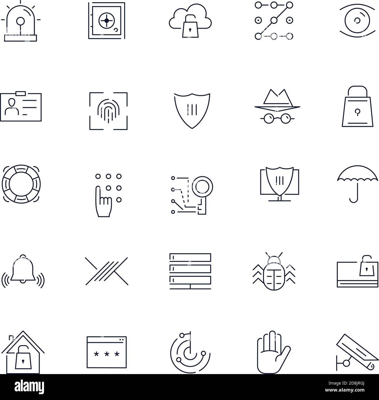 Line icons set. Security pack. Vector illustration Stock Vector