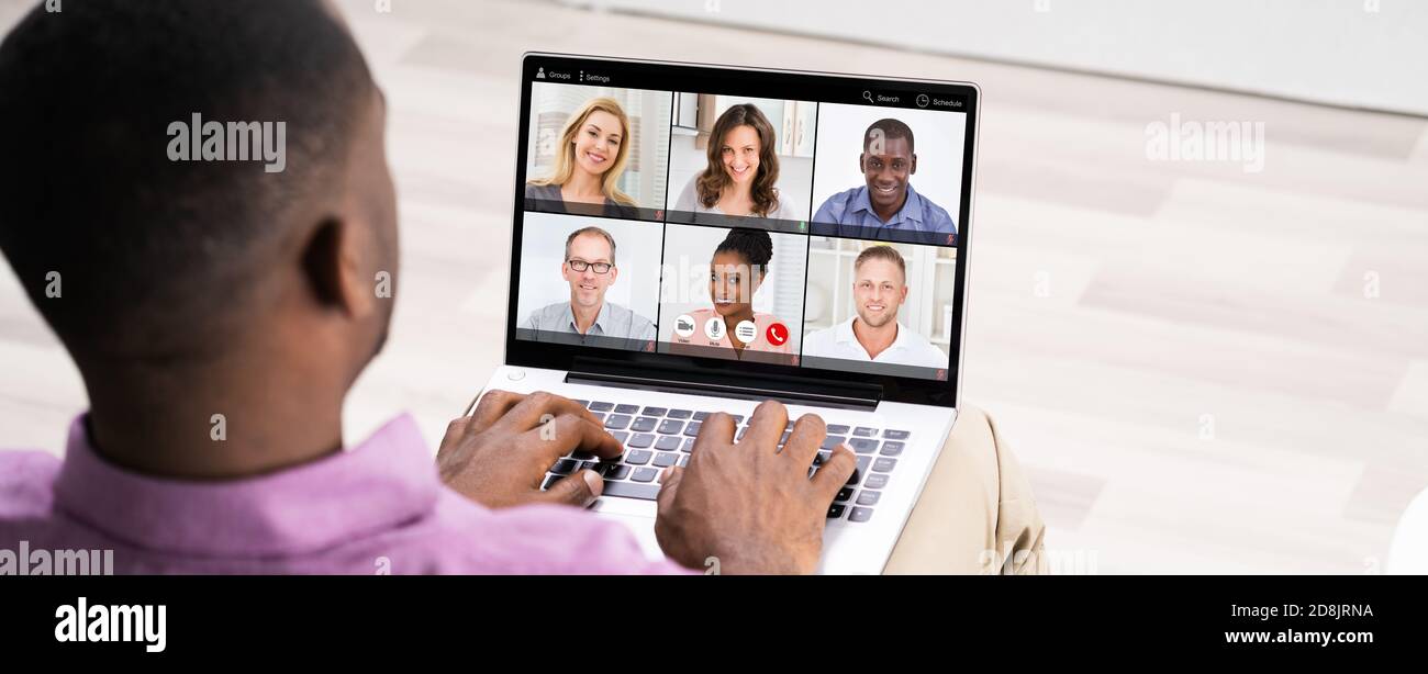 Online Video Conference Webinar On Laptop Computer Stock Photo - Alamy