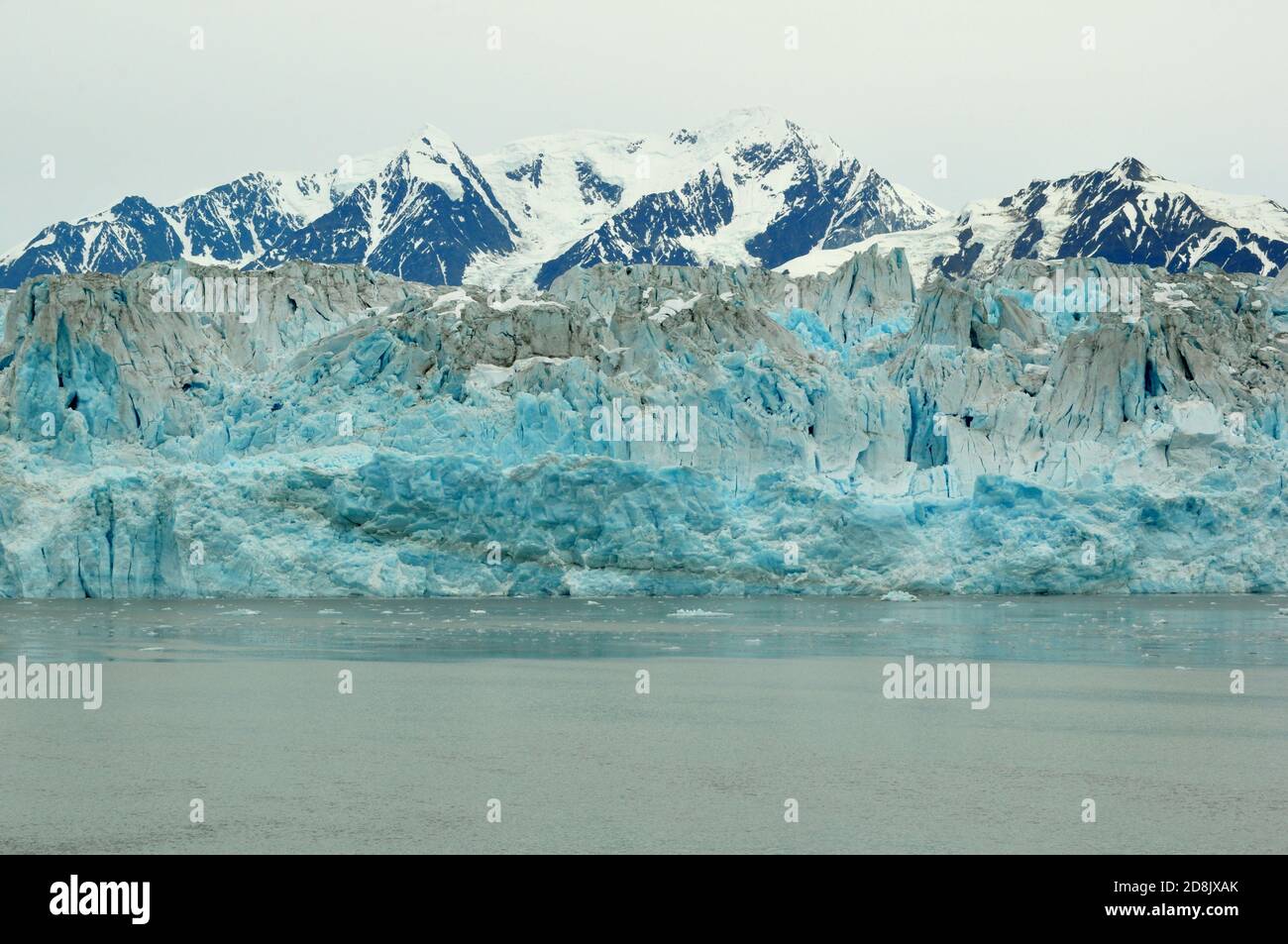 Hubbard glacier close up, viewed from a cruise ship on an overcast day, Yukon , Alaska Stock Photo