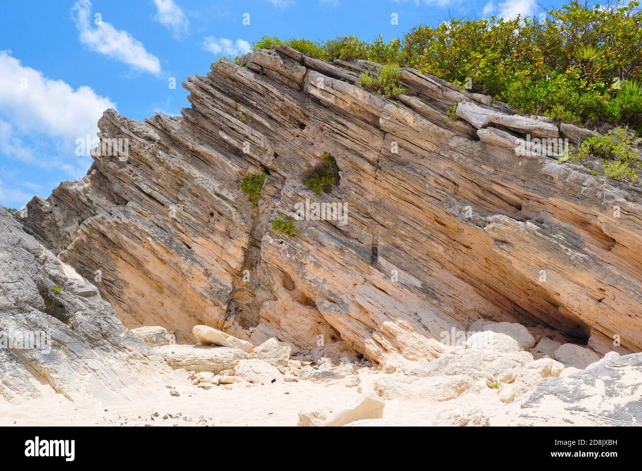 Bermuda pink sand beach and rock formations, Bermuda Island Stock Photo