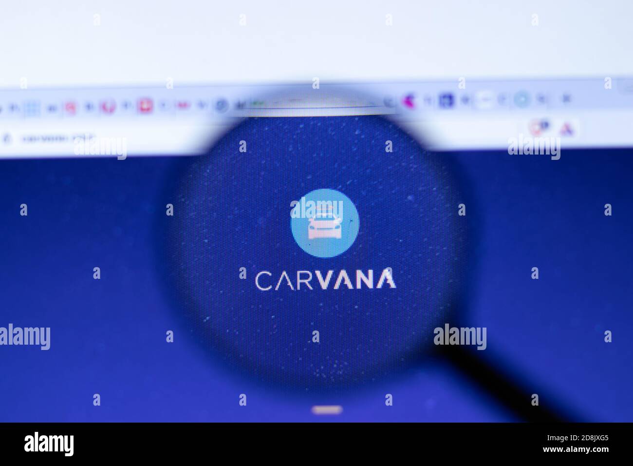 New York, USA - 29 September 2020: Carvana carvana.com company website with logo close up, Illustrative Editorial Stock Photo