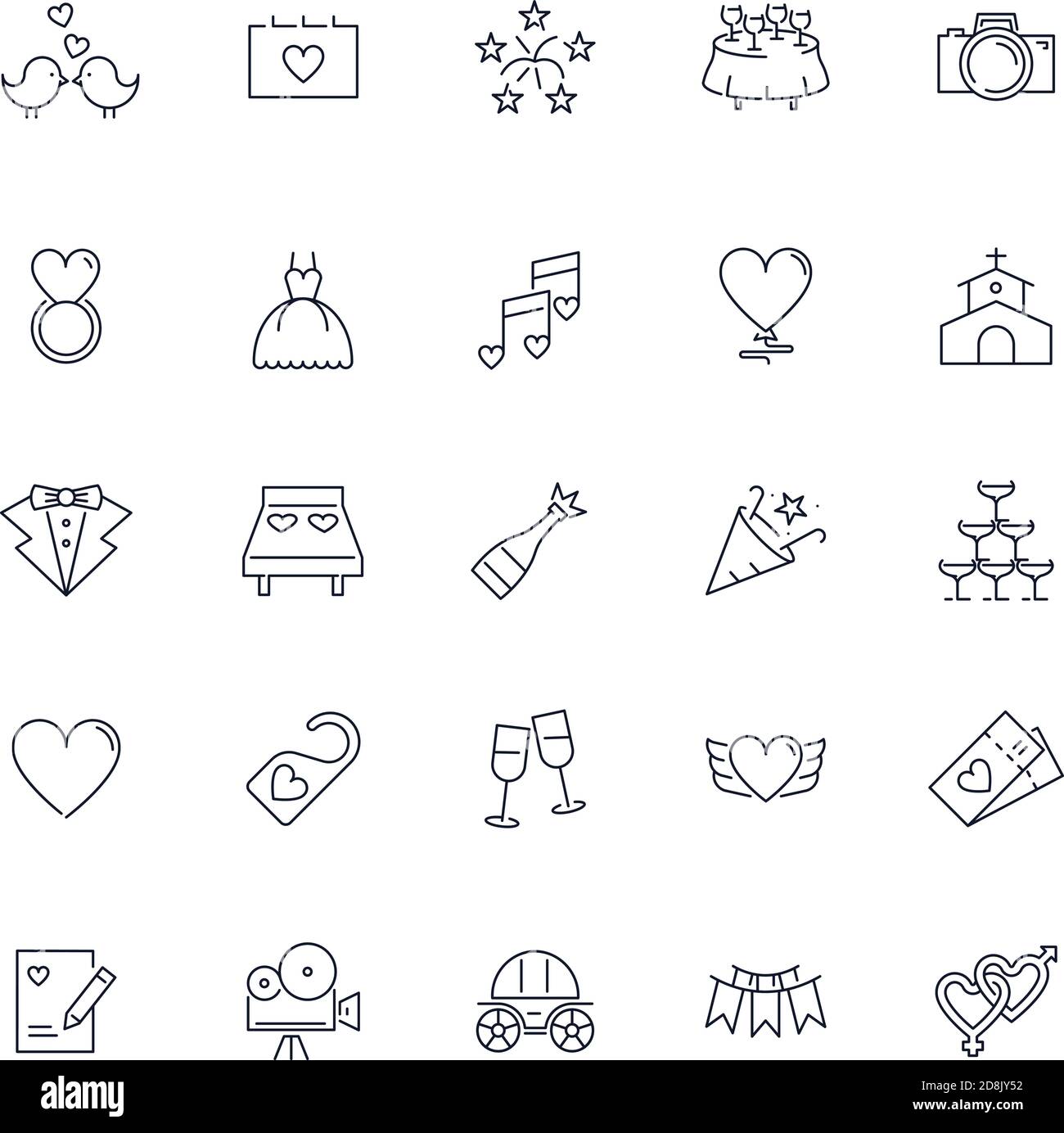 Line icons set. Wedding pack. Vector illustration Stock Vector