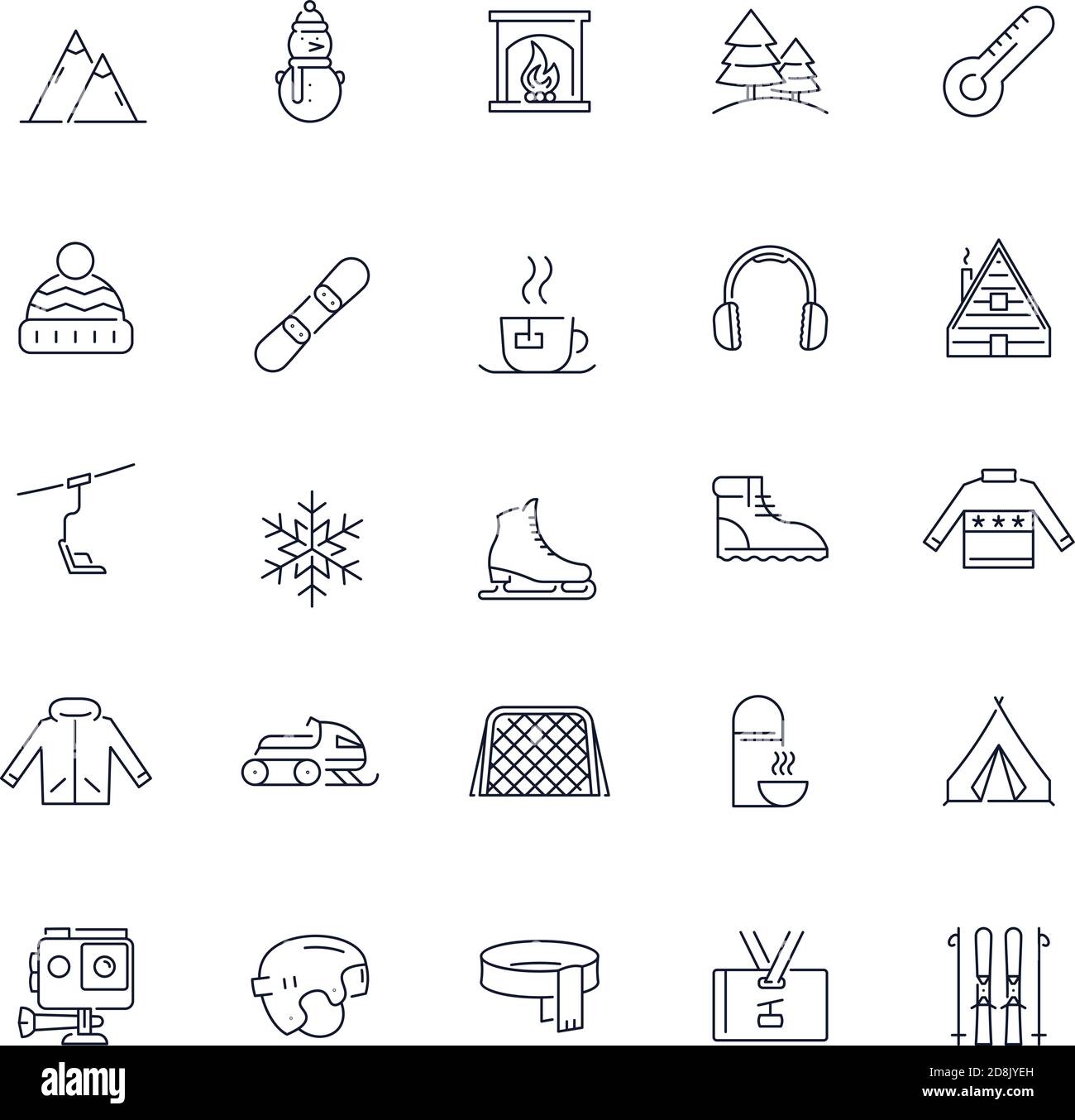 Line icons set. Winter activity pack. Vector Stock Vector Image & Art ...