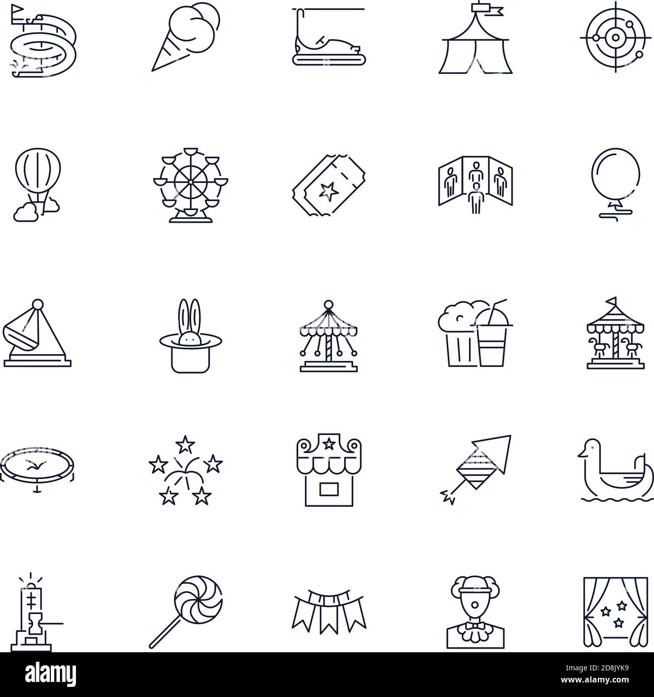 Line icons set. Amusement park pack. Vector Stock Vector