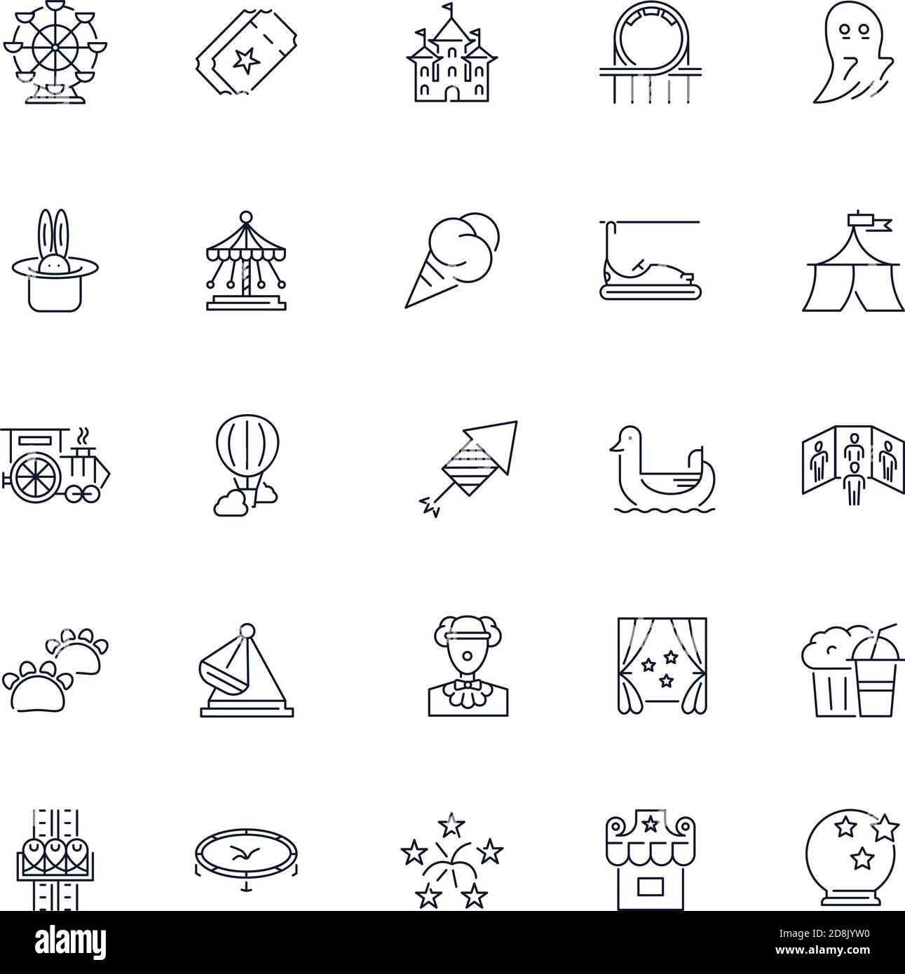 Line icons set. Amusement park pack. Vector Stock Vector