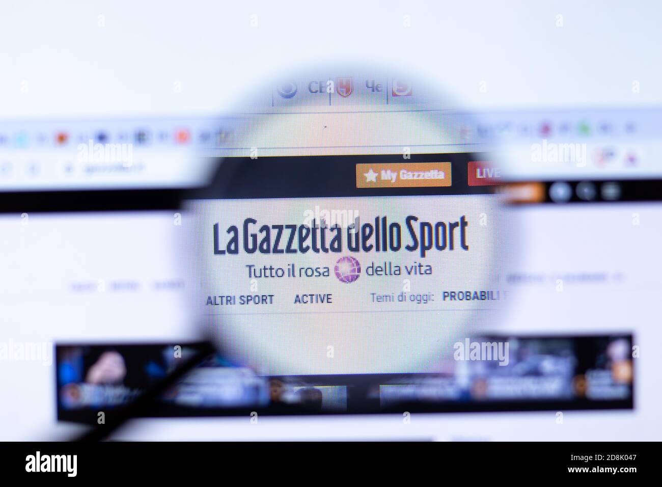 New York, USA - 29 September 2020: gazzetta.it company website with logo close up, Illustrative Editorial Stock Photo