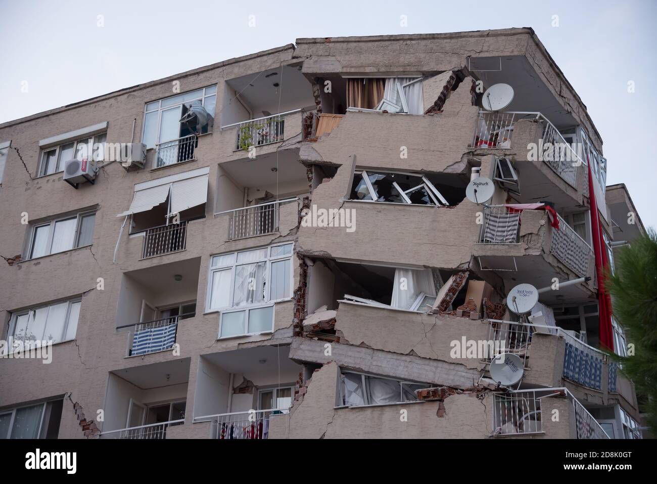 Izmir, Turkey - October 30, 2020: Building damaged in the earthquake in Manavkuyu District Bayrakli Izmir Turkey. Stock Photo