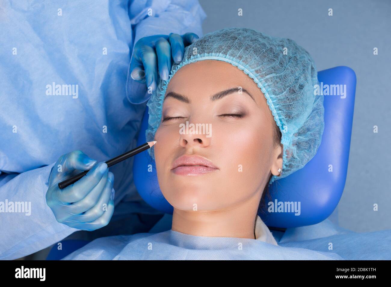 Plastic surgery concept. Antiaging treatment and face lift, doctor's