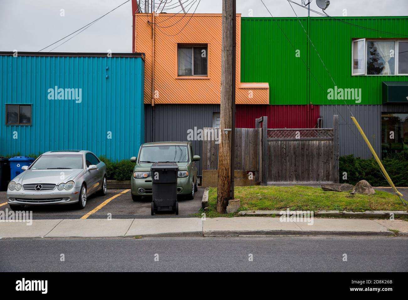 Colourful buildings constructed of shipping containers in Longueuil, Quebec, Canada Stock Photo