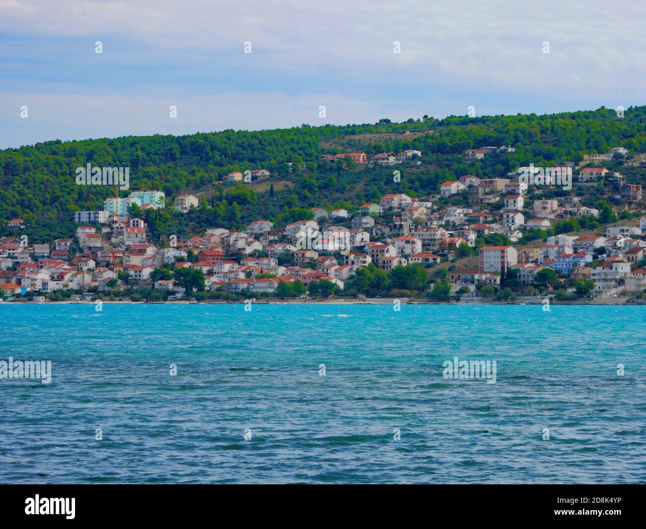 Adriatic Sea and landscape of Trogir, Croatia. Trogir is popular travel destination in Dalmatia Croatia and is a UNESCO World Heritage Site. Stock Photo