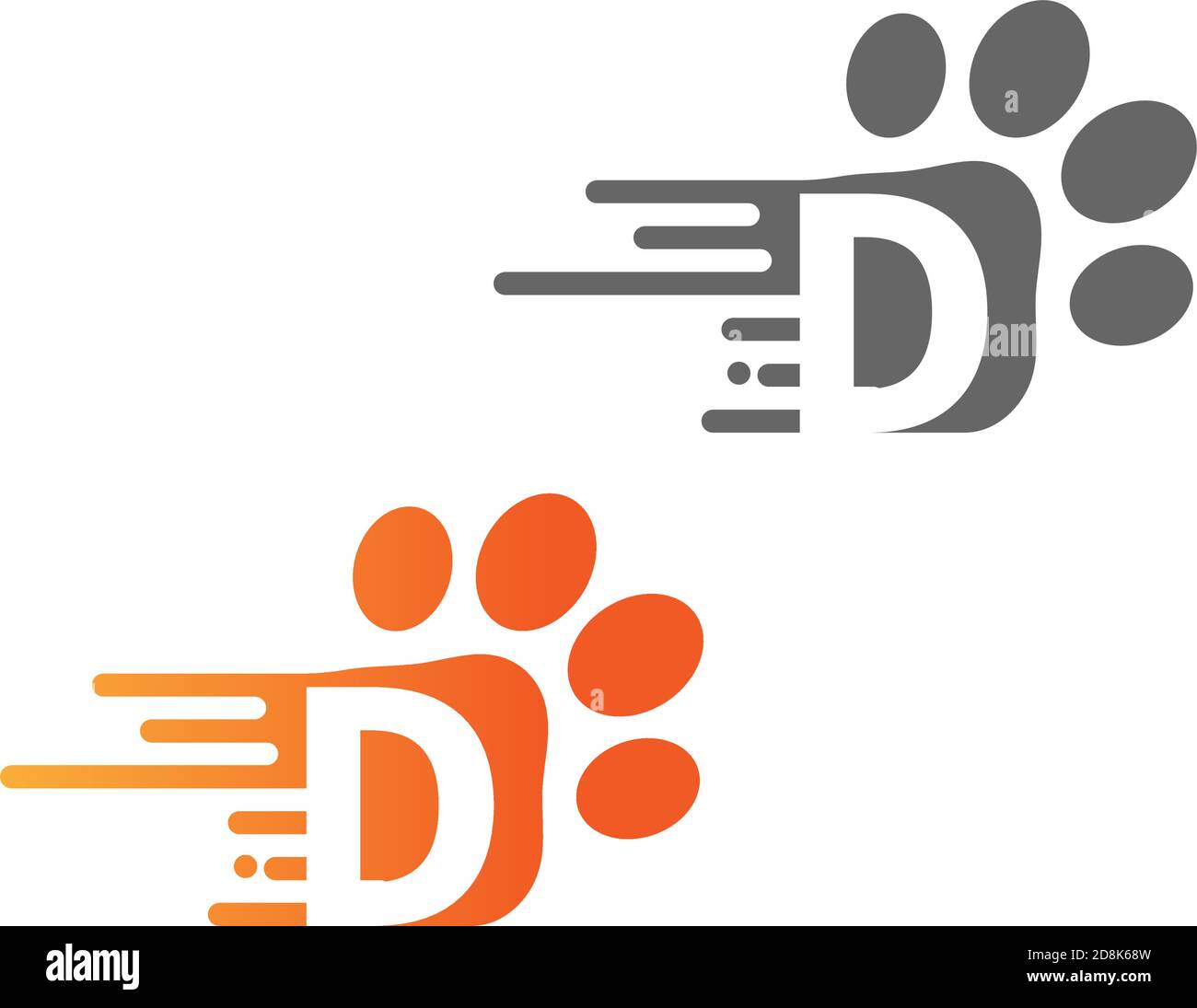 Letter D  icon on paw prints logo design Stock Vector