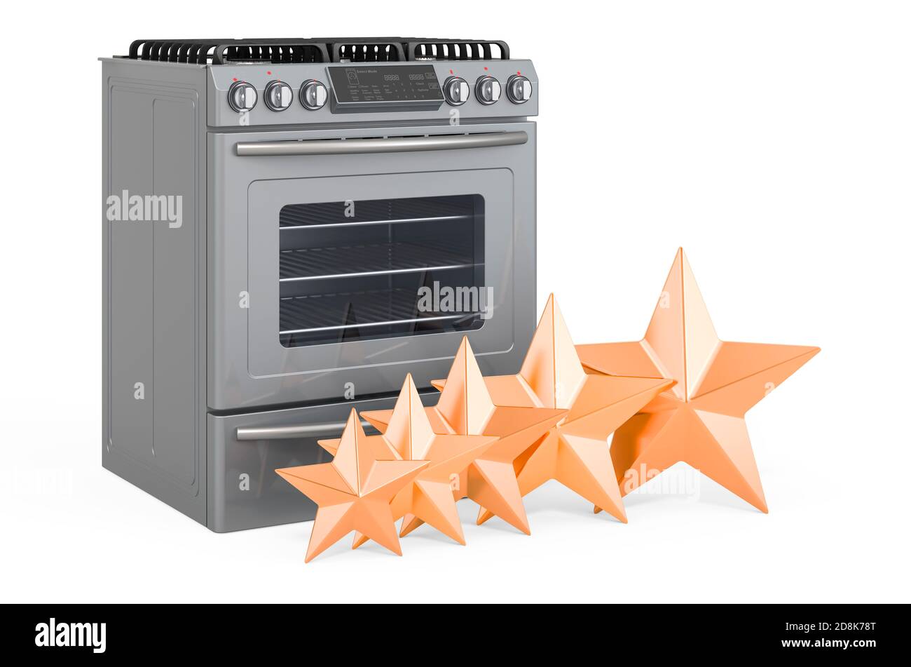 Customer rating of gas range concept. 3D rendering isolated on white