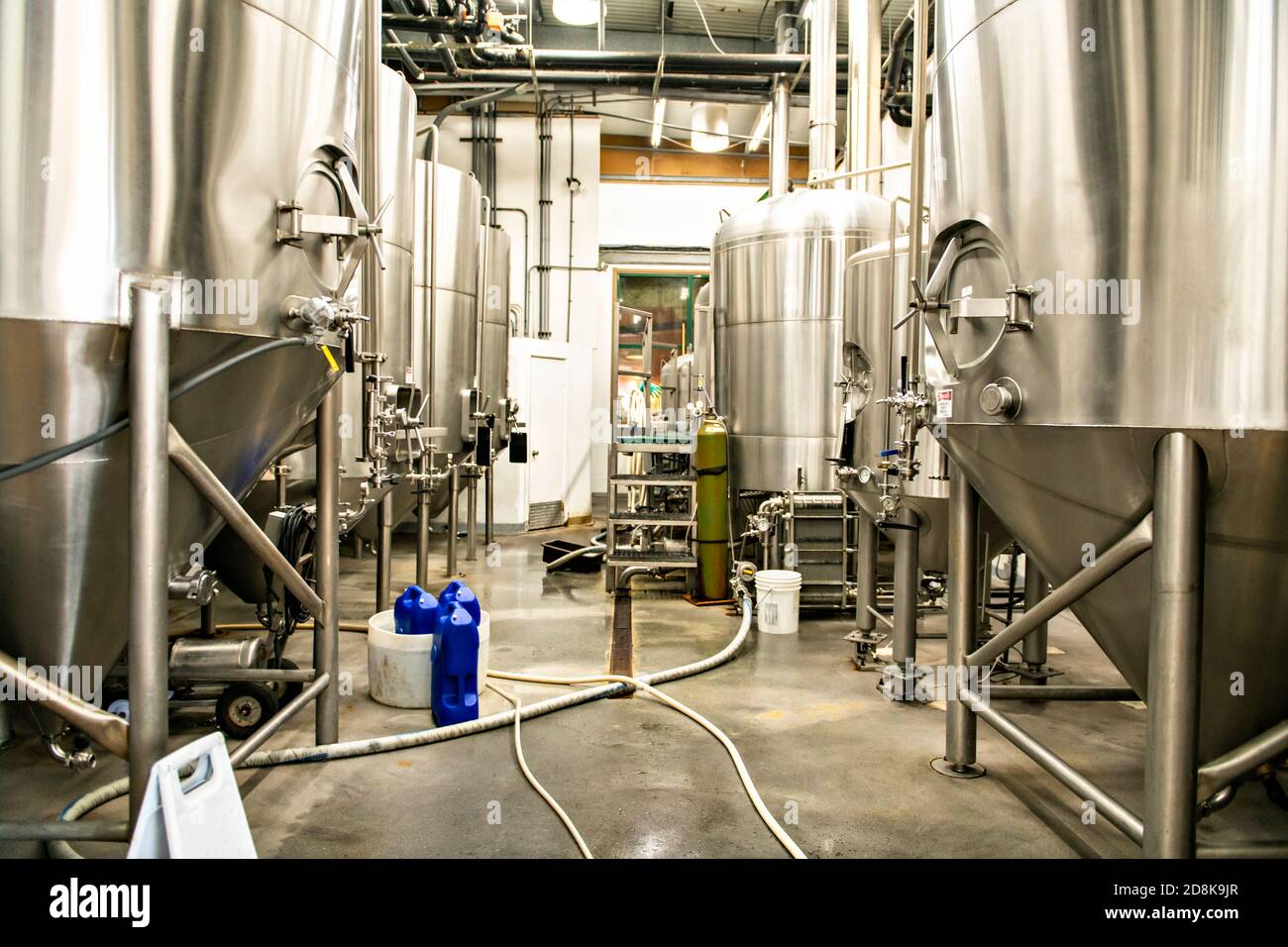 A Modern Beer Factory. Rows of steel tanks for beer fermentation and maturation Stock Photo Alamy