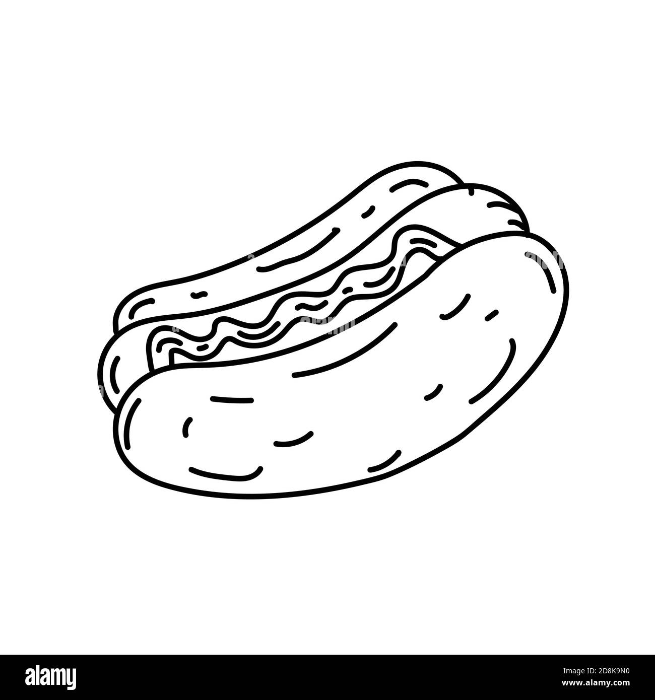 Hotdog Icon. Doodle Hand Drawn or Black Outline Icon Style Stock Vector