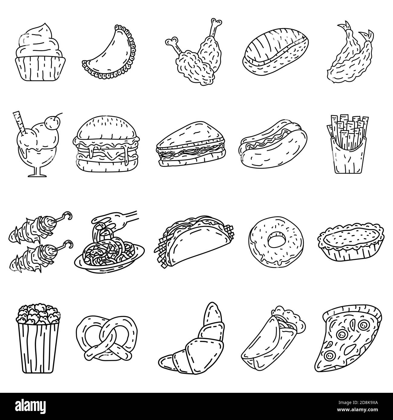 Food Icon Set. Doodle Hand Drawn or Black Outline Icon Style Stock Vector