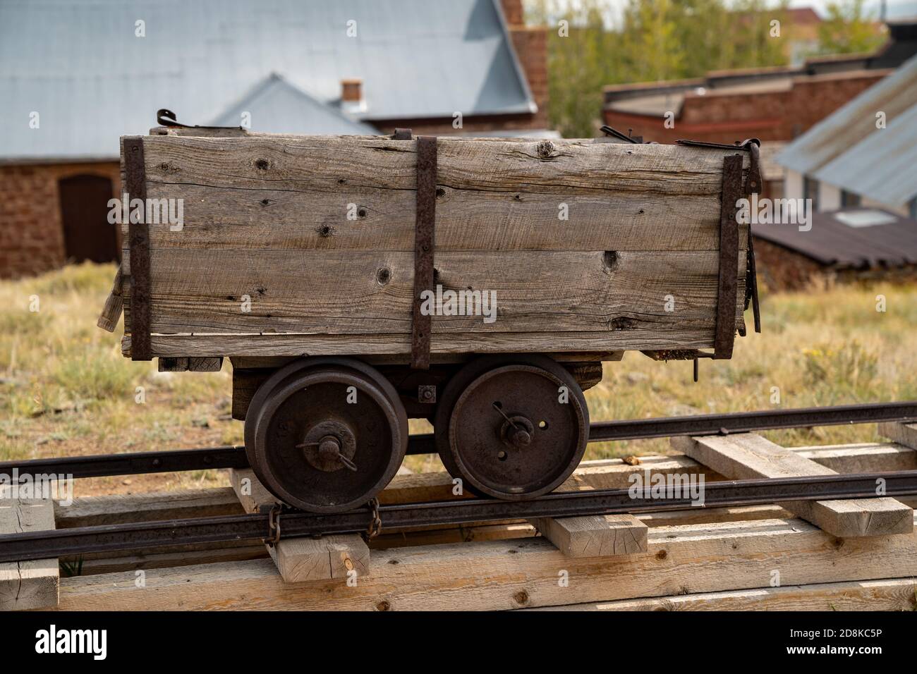 Old mining ore cart on tracks at the abandoned ghost town of South Park